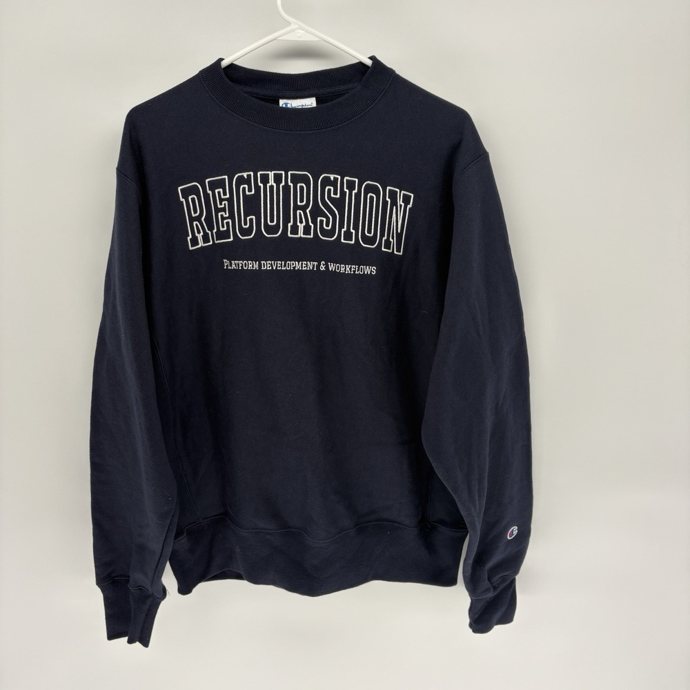 Vintage Champion Navy Blue Reverse Weave Crew Neck Embroidered Sweater Men M